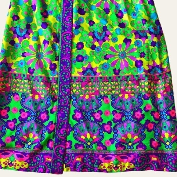 Vintage 70s Alex Colman Psychedelic Floral Maxi Wrap Skirt Neon Boho Small - Picture 7 of 16
